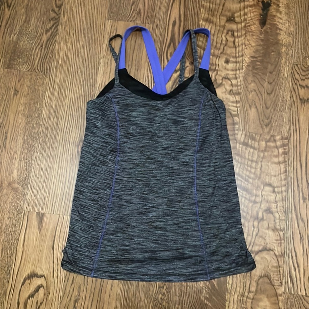Lululemon Gray Tank top with purple built in bra. Size 10